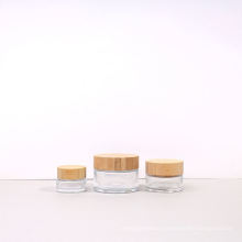 Skincare packaging round 30ml small cosmetic sample glass eye cream jars with wooden cap